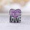 X334 925 Sterling Silver Adjustable Alphabet Love Heart Charms, Paved Pink Zircon Heart Bead Charm