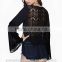 wholesale Ladies Sexy Fashion Embroidery Lace back Long Sleeve chiffon top Blouse