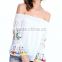 2016 New Fashion Slash Neck Shirts Women Long Sleeve Chiffon Blouses Strapless Embroidered Print Blusa Feminina