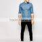 Skinny Denim Shirt with Long Sleeves In Mid Wash