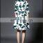 Half sleeve women printed shirt dress with pleat waist, hot selling spring dress