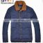 Fur collar and placket denim body and polyester sleeve men winter suit