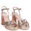 Ladies fancy gold crinkle platform with knot front straps high heel sandals back shoes