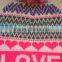 Fashion sweet heart and love jacquard knitted winter hat beanie rib scarf and magic gloves set for kids and girls