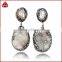 Natural freshwater pearl earrings with 18k gold plated, hanging stick druzy geode earrings with black diamonds paved on edge