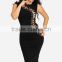 Black Sexy Casual Hollow Out Seductively Laced up Bodycon Tight Dress LC22594