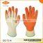 13G Nylon/Polyester Liner, Crinkle Finished orange Latex Coated industrial working Gloves