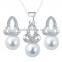 Beautiful clear crystal necklace with earring pearl with 14k gold jewelry set for 3 pcs