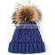 Myfur Raccoon Fur Ball Top Knit Hat for Unisex Adult Beanie Hat Wholesale