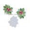 Wood Sewing Buttons Scrapbooking 2 Holes Leaf Red & Green Christmas Pattern