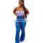 Tsuretobe Butterfly Embroidery Flare Jeans Women Vintage High Waist Bell Bottom Jeans Party Stretch Denim Wide Leg Pants Female