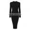Knitted lady bodycon luury long sleeve high neck knee-length women 2015 rayon black blue nude purple red gray bandage dresses