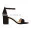 Women unique design high heel black suede square heels sandals ladies shoes