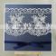 2016 Navy blue Blank Paper Design Inspired Wedding Invitations with Luxury Lace