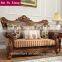 American antique style genuine leather and fabric wooden sofa for living room furniture N-247