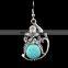 New Arrival Fashion Bohemia owl Silver Plated Turquoise Pendant Alloy Earrings