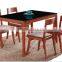 Black tempered glass top import ash wood modern home dining table