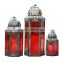Red glass moroccan metal lanterns packing set of 3
