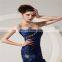 Custom Made Elegant Deep Blue Sweetheart Sleeveless Floor Length Beaded Ruched Mother Of The Bride Dress