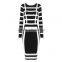 2016 hot selling sexy between black and white strip bandage dress
