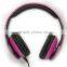 pink colorful thick leather headphones with cable control for smartphone ,dvd,mp3