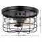 Farmhouse Industrial 3-Light Mesh Caged Geometric E26 Flush Mount Ceiling Lamp Fixture For Bar