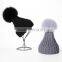 Wholesale Fashion Ladies Printed Real Fur Detachable Pom Pom Beanie Cap
