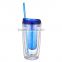 16oz BPA free threaded AS plastic double wall insulated tumblers with straw