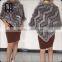 Factory Direct Wholesale Price Rabbit Knitted Fur Poncho With Raccoon Fur Trim