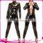 Hot Sale Sexy Leather Black Long Sleeve Jumpsuit Women