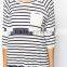 3/4 Sleeve Stripe Breton Crew neckline T-Shirt with pocket