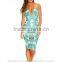 Latest new styel sexy V neckline tropical print dress for women