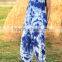 thai HIPPIE BOHO blue lover tie dye knot rayon summer maxi romper long jumpsuit pants