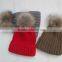 knit hat winter hat with raccoo fur balls beanie hat winter cap with raccoon fur balls