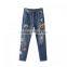 Women Jeans different size for choice girls printed washed patchwork blue trousers
