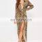 Stylish Nude Leopard Print Wrap Front Ladies Maxi Dress