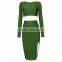 Summer dress 2015 new elegant and sey women army green strap two piece set split evening party bandage Dress Bandage Bodycon Wom