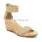 ladies wholesale high heel open toe easy zip up closure with elastic ankle strap wedges sandals shoes (LAJWG0019)