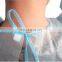 Factory direct supply blue isolation gown laminated PP PE with knitted cuff and ties EN13795