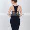 2015 New Design Sexy Spaghetti Strap Backless Black Midi Bodycon Dress