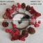 New design red glitter handemade candle ring with polyfoam sugar berries real dry pinecone table decorations