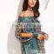 Blouses latest fashion design women clothing Multicolor Print Off The Shoulder Split Sleeve Blouse