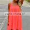 Sexy Womens Dresses Summer Casual Sleeveless coral hot color Chiffon Hollow Out dress Party Beach Dress 2015 Hotsale