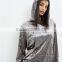 Women Longline Oversized Velvet Hoodie Grey Long Sleeve Pullover Front Pocket Plain Boyfriend Velvet Hoodies
