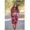 B40989A Fashion print flowers dress women long sleeve crewneck dress