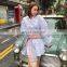 TWOTWINSTYLE Hit Color Patchwork Plaid Shirt For Women Lapel Collar Long Sleeve Lace Up