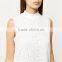 White slim and fit holey sleeveless elegant high neck ladies top