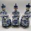 Vintage Antique Style Blue and White Porcelain Three Sitting Emperors Ceramic Figurines Sculptures Statues