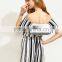 Bodysuits latest fashion design women clothing Black and White Striped Off The Shoulder Jumpsuit