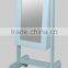 Floor Standing Wooden Furniture Chinese Mirrored Jewelry Cabinet with LED Lights, Special Door Top Customized Design and Casters